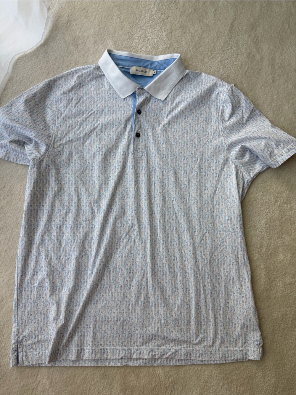 Bugatchi Light Blue Patterned Golf Polo Shirt